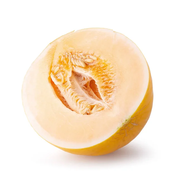 Half gele meloen geïsoleerd op witte achtergrond — Stockfoto