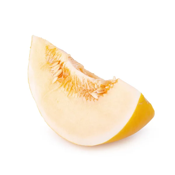 Fette dolce melone giallo con semi isolati su backgroun bianco — Foto Stock