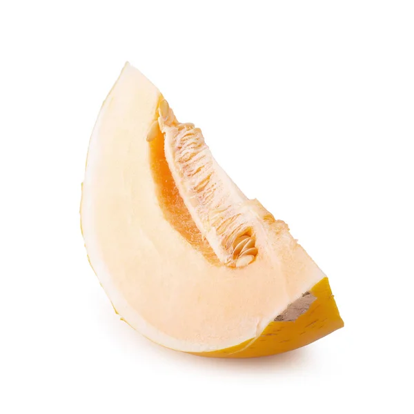 Fette dolce melone giallo con semi isolati su backgroun bianco — Foto Stock