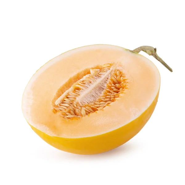 Mezzo melone giallo isolato su sfondo bianco — Foto Stock