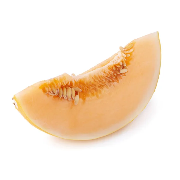 Plakken Zoete Gele Meloen Met Zaden Geïsoleerd Witte Achtergrond — Stockfoto