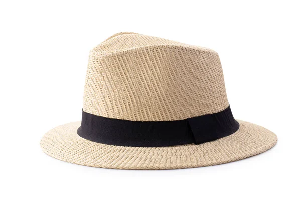 Vintage Straw Hat Black Ribbon Man Isolated White Background — Stock Photo, Image