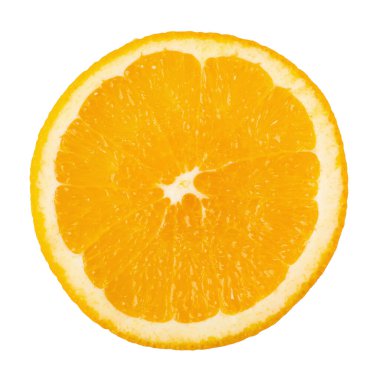 Portakal dilimi, kırpma yolu, beyaz arka planda izole edilmiş. en üstteki görünüm.
