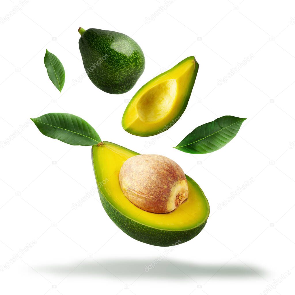 Fresh Sliced Green avocado isolated on white background with clipping path.