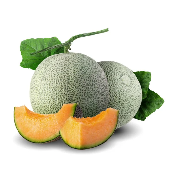 Cantaloupe Meloenen Gesneden Geïsoleerd Witte Achtergrond Met Clipping Pad — Stockfoto