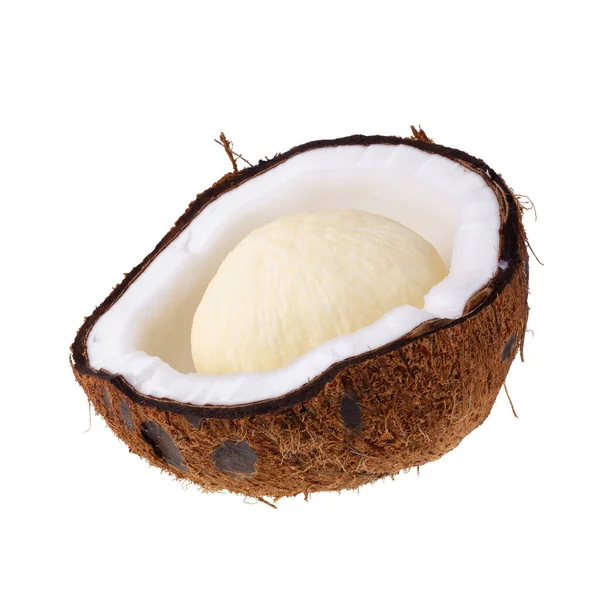 Połowa Orzechów Kokosowych Wyizolowana Białym Tle — Zdjęcie stockowe