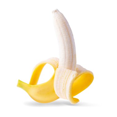 Beyaz bir arka planda yalıtılmış sarı muz meyvesi..