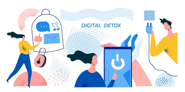 Digital Detox Social Media Detox Concept Illustratie Trendy Stijl Vrij — Stockvector