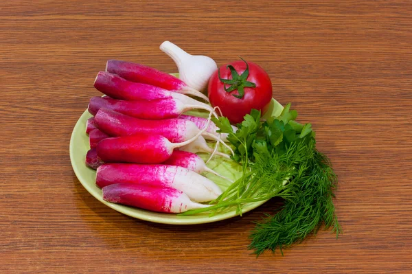 Lockdownart Vegetables Salad Radishes Tomatoes Garlic Herbs — Stock Photo, Image