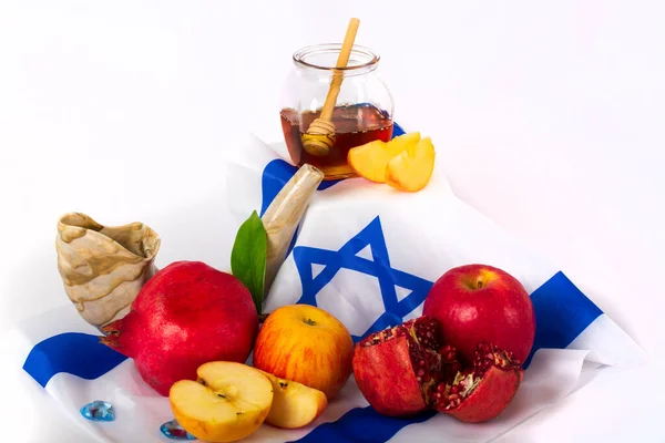 Rosh Hashanah Joods Nieuwjaar Vakantie Concept Traditionele Symbolen Met Kopieerruimte — Stockfoto