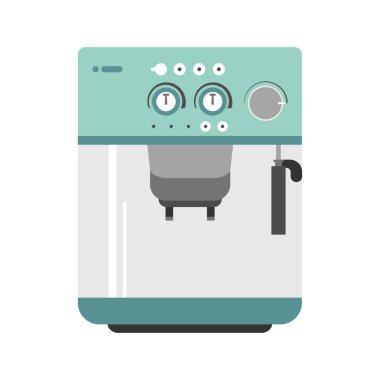 Bir fincan ikonlu kahve makinesini ev, restoran, kafe ya da ofis için kullanabilirsiniz. Düz Tasarım Stili. İllüstrasyon. Mutfak için çelik espresso ikonu.