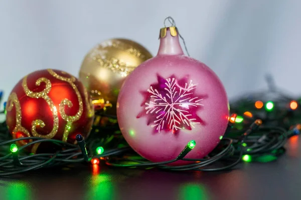 Christmas Toys Garland Light Bulbs — Stock Photo, Image