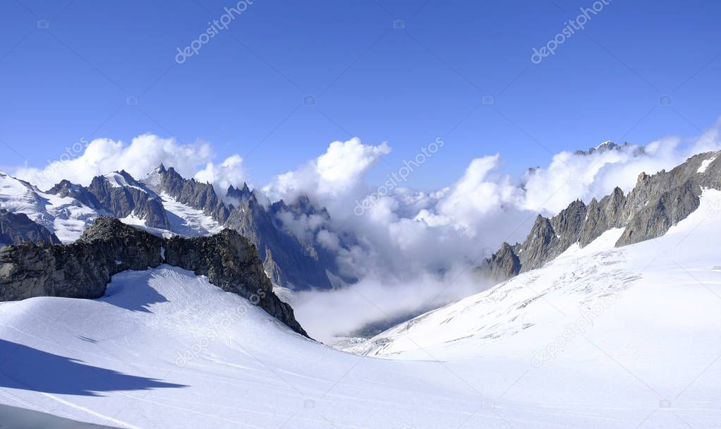 Alpine landscape. Mont Blanc Massif of Italian Alps.