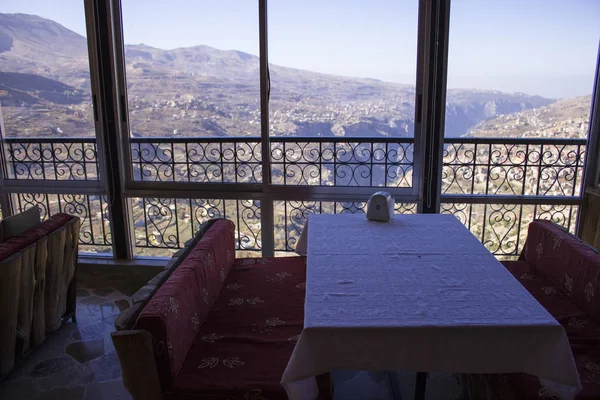 Kavárna Horách Libanonu Výhledem Údolí Kadíša Oblasti Bcharre Kadisha Valley — Stock fotografie