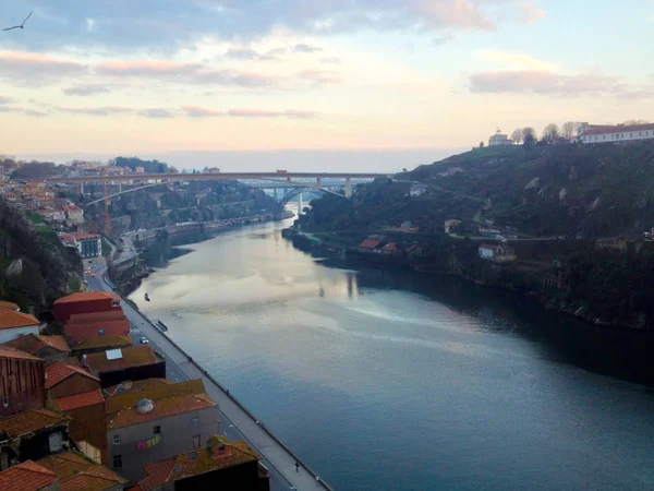 Porto Portugal Januari 2018 Porto Stadsgezicht Bij Zonsondergang Dourorivier Historische — Stockfoto