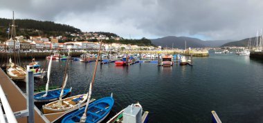 Panoramik manzaralı Balık tutma kasaba Finisterre bulunan Galiçya, İspanya