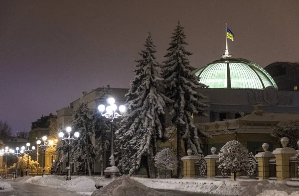 Kiev Ucrania Diciembre 2018 Noche Kiev Parque Mariinsky Cubierto Nieve — Foto de Stock