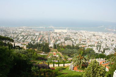 Şehir Manzaralı Haifa İsrail Bahai bahçelerde tepesinden
