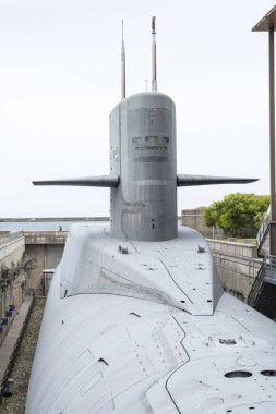 Cherbourg, Fransa - 26 Ağustos 2018: Deniz Şehri Fransız Donanması'ndan nükleer denizaltı Le Redoutable , Cherbourg deniz müzesi. Fransa