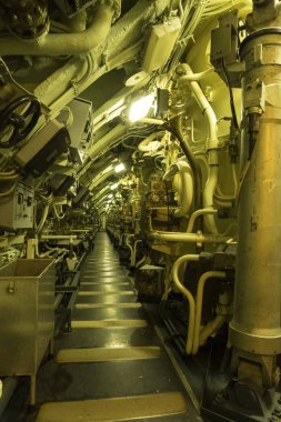 Makine dairesi nükleer denizaltı Redoutable, Fransız Deniz Kuvvetleri Deniz Müzesi Cite de la Mer Cherbourg, Fransa adlı parçası.
