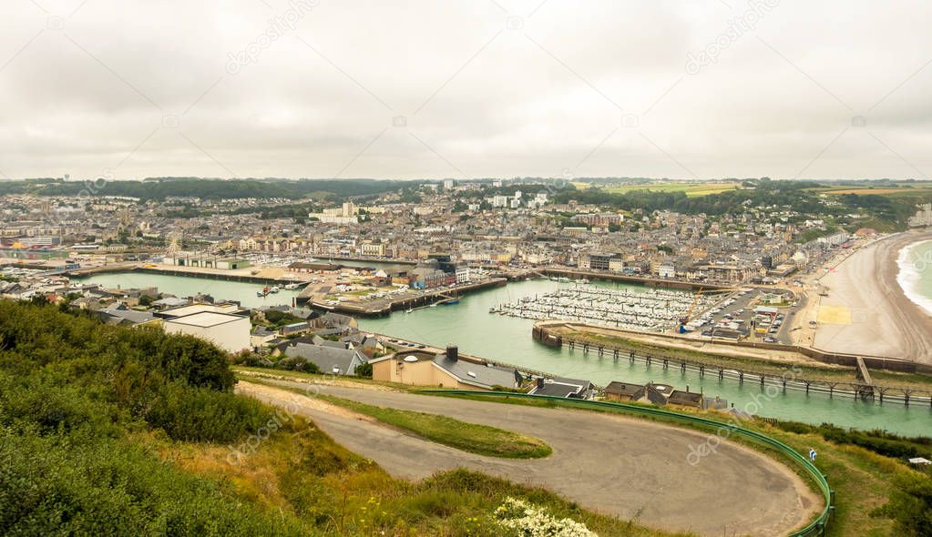View from above to the city and the bay in Fecamp, Normandy, Fra