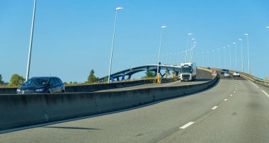 Bu ünlü Pont de Normandie bir kablo kaldı köprü, Normandiya, Fransa Honfleur Le Havre bağlanır