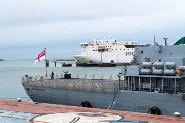 HMS Northumberland is a Type 23 frigate of the Royal Navy in the port of Cherbourg-Octeville. Normandy, France clipart