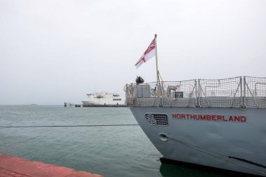 HMS Northumberland is a Type 23 frigate of the Royal Navy in the port of Cherbourg-Octeville. Normandy, France clipart