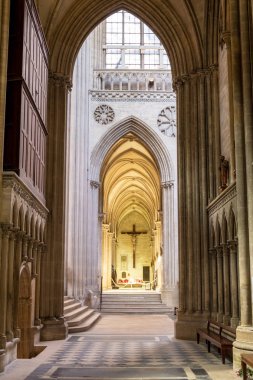Bayeux'lu Notre-Dame Katedrali'nin iç manzarası. Calvados bölümü, Normandiya, Fransa