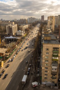 Kiev'in Solomenka semtinin görünümü. Kiev cityscape, Ukrayna