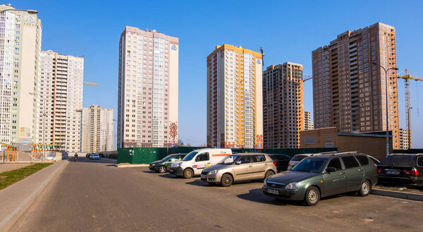 Kyiv, Ukraine - April 06, 2019: New buildings on Poznyaki residential area in Darnitskiy district of Kyiv, Ukraine