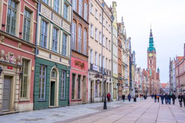 Long Market Street, tipik dekoratif Ortaçağ konutlar, Royal Route, Gdansk, Polonya
