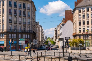 Cityscape ve Boulevard de Launay arka planda, Nantes şehir merkezinin batısında, Fransa