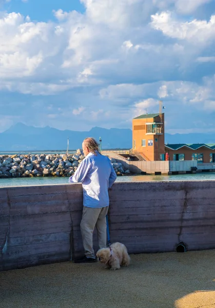 Marina Pisa Italia Agosto 2019 Anciano Con Perro Admirando Hermosa — Foto de Stock