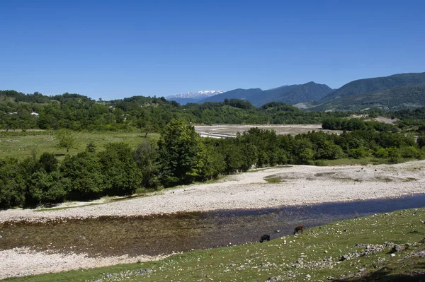 Blick Über Den Fluss Abasha Großkaukasus Samegrelo Zemo Svaneti Georgien Stockbild