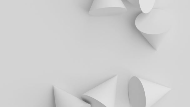 Білі Шишки Падають Візуалізація Примітивних Геометричних Фігур Помилкові Єкти Сірому — стокове відео