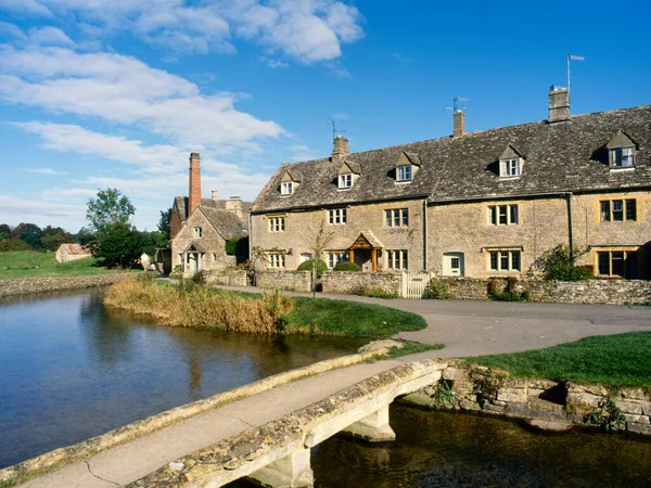 Picturesque Cotswold Stone Cottages River Eye Lower Slaughter Cotswolds Gloucestershire — Stock Photo, Image