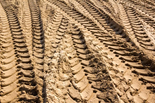 Следы Тракторных Шин Пляжном Песке — стоковое фото