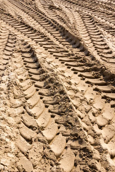 Huellas Neumáticos Tractor Arena Playa — Foto de Stock