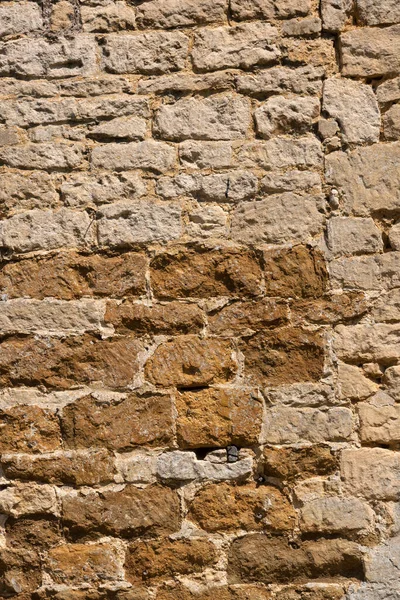 Old Weathered Stone Wall Needs Repairs Construction Full Frame Texture — Stock Photo, Image