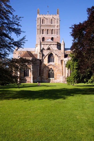 Abadía Histórica Tewkesbury Bajo Sol Otoño Gloucestershire Severn Vale Reino — Foto de Stock