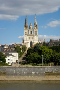 The River and cathedral view, Angers, Maine et Loire 49, France, Europe clipart