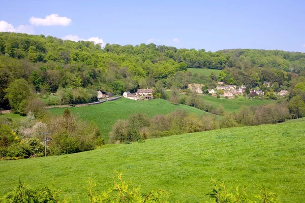 Lente Zon Het Idyllische Landelijke Gehucht Slad Slad Valley Gloucestershire — Stockfoto