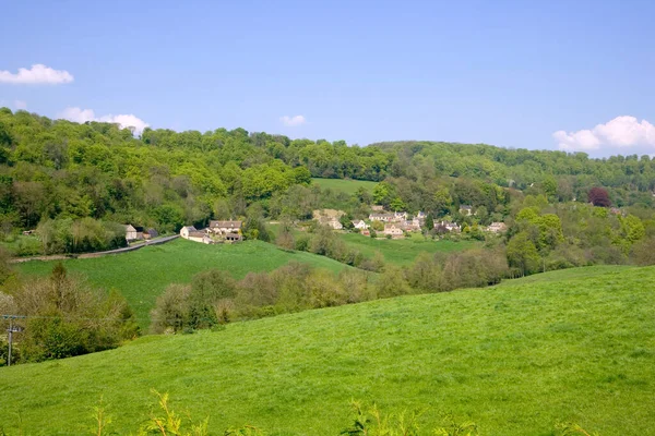 Lente Zon Het Idyllische Landelijke Gehucht Slad Slad Valley Gloucestershire — Stockfoto