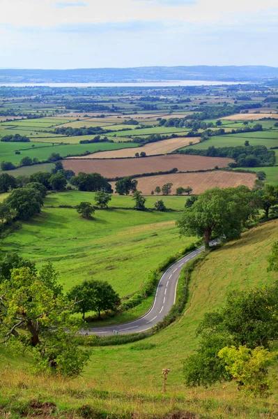 Ampia Vista Verso Fiume Severn Mosaico Campi Con Una Strada — Foto Stock