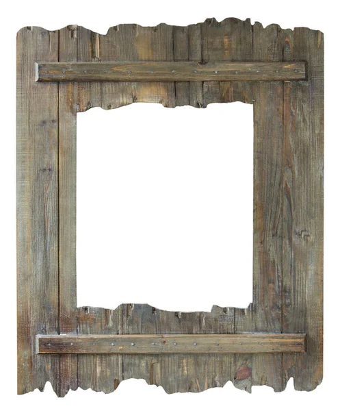 空旷的画框 白色孤立在一个破旧的别致的再生木料质朴的风格 — 图库照片