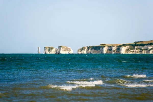 Studland Bay海岸からの古いハリー ロックへの眺め ドーセット イギリス — ストック写真