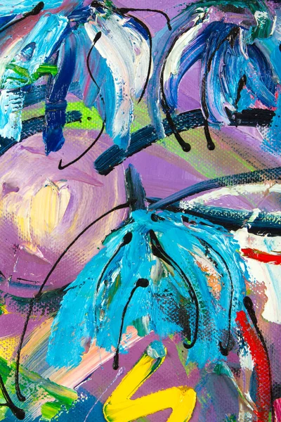 Vibrant Multi Colored Original Oil Painting Semi Abstract Close Detail — Stock Photo, Image