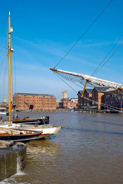 Spring sunshine on the industrial heritage travel destination of Gloucester Docks, Gloucester, UK