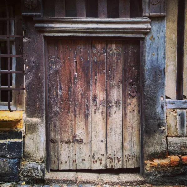 Porta Madeira Antiquada Honfleur Normandia França Foto Telefone Móvel Com — Fotografia de Stock